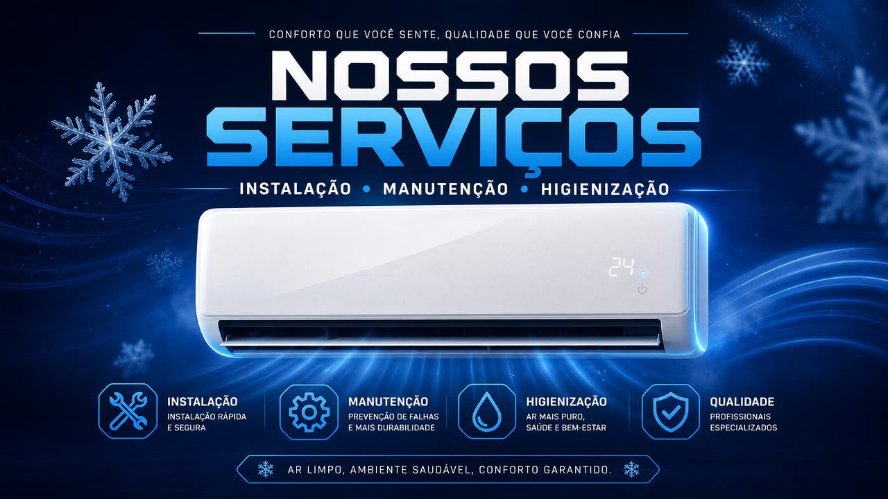 Banner da Clean Refrigeração com os serviços de instalação, manutenção e higienização