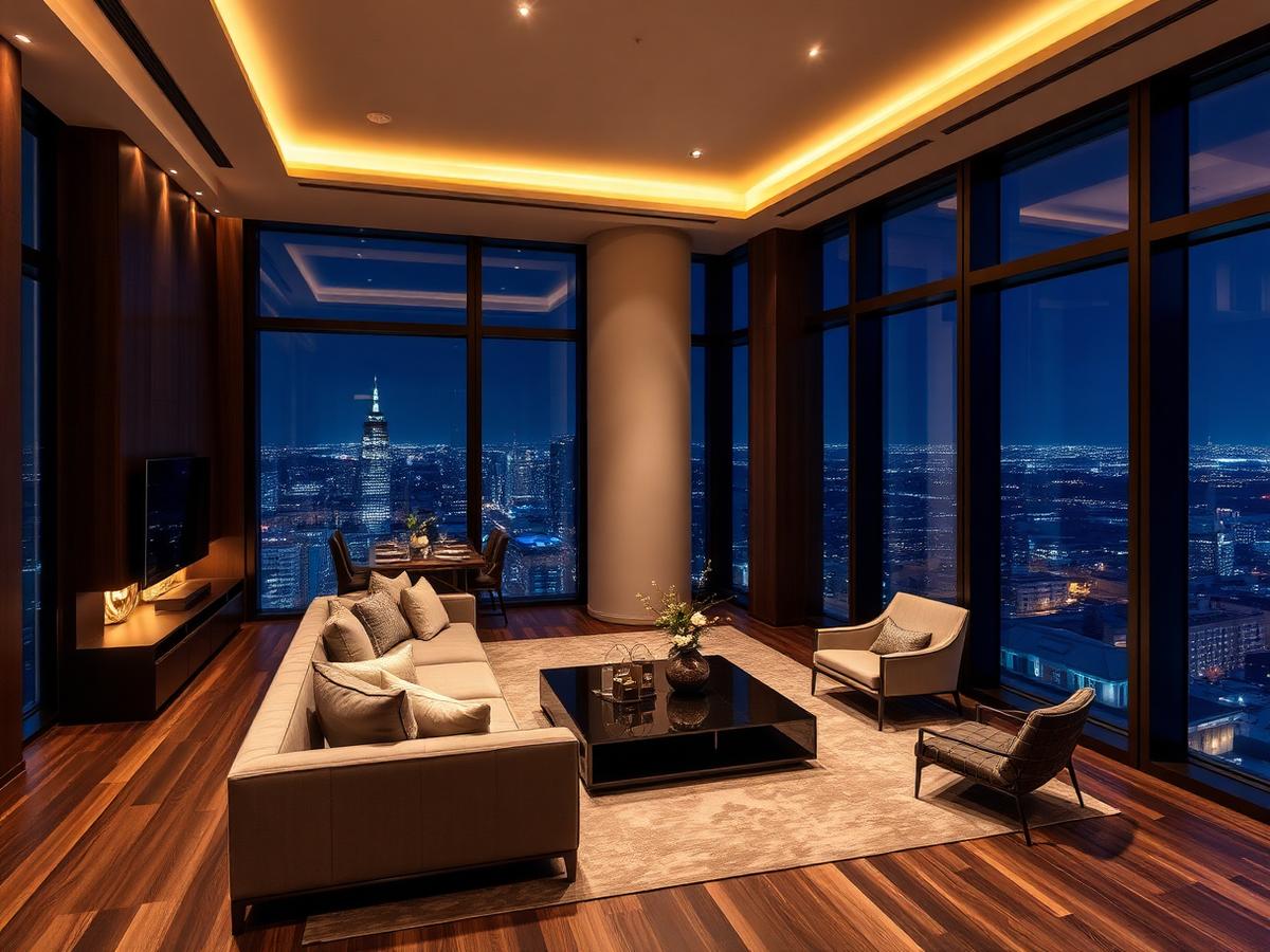 Cobertura com terraço e vista panorâmica da cidade ao pôr do sol