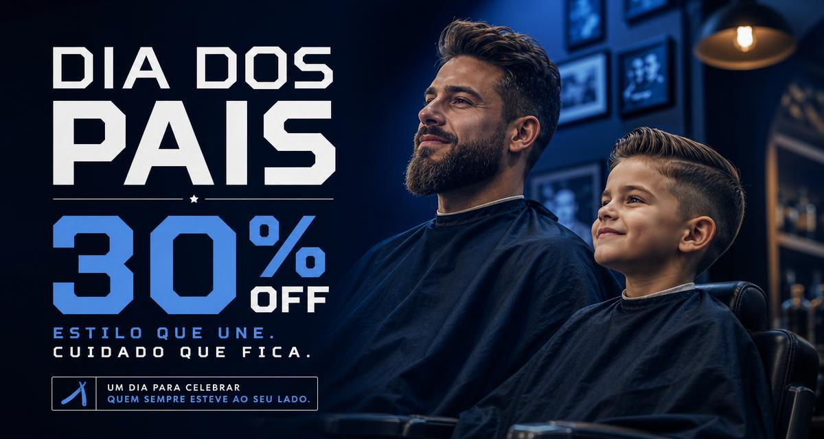 Banner de Dia dos Pais da Tamarin Barbearia com 30% de desconto para pai e filho